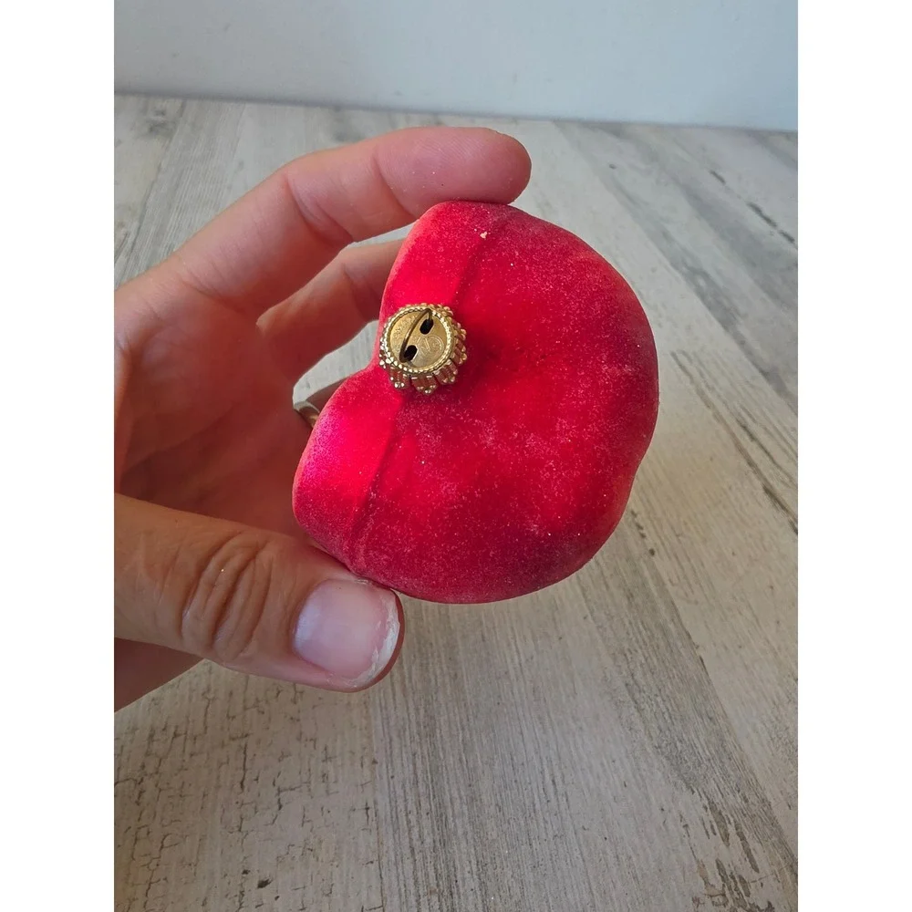 Vintage Kurt Adler Apple glass glitter life size ornament lifelike fruit Xmas